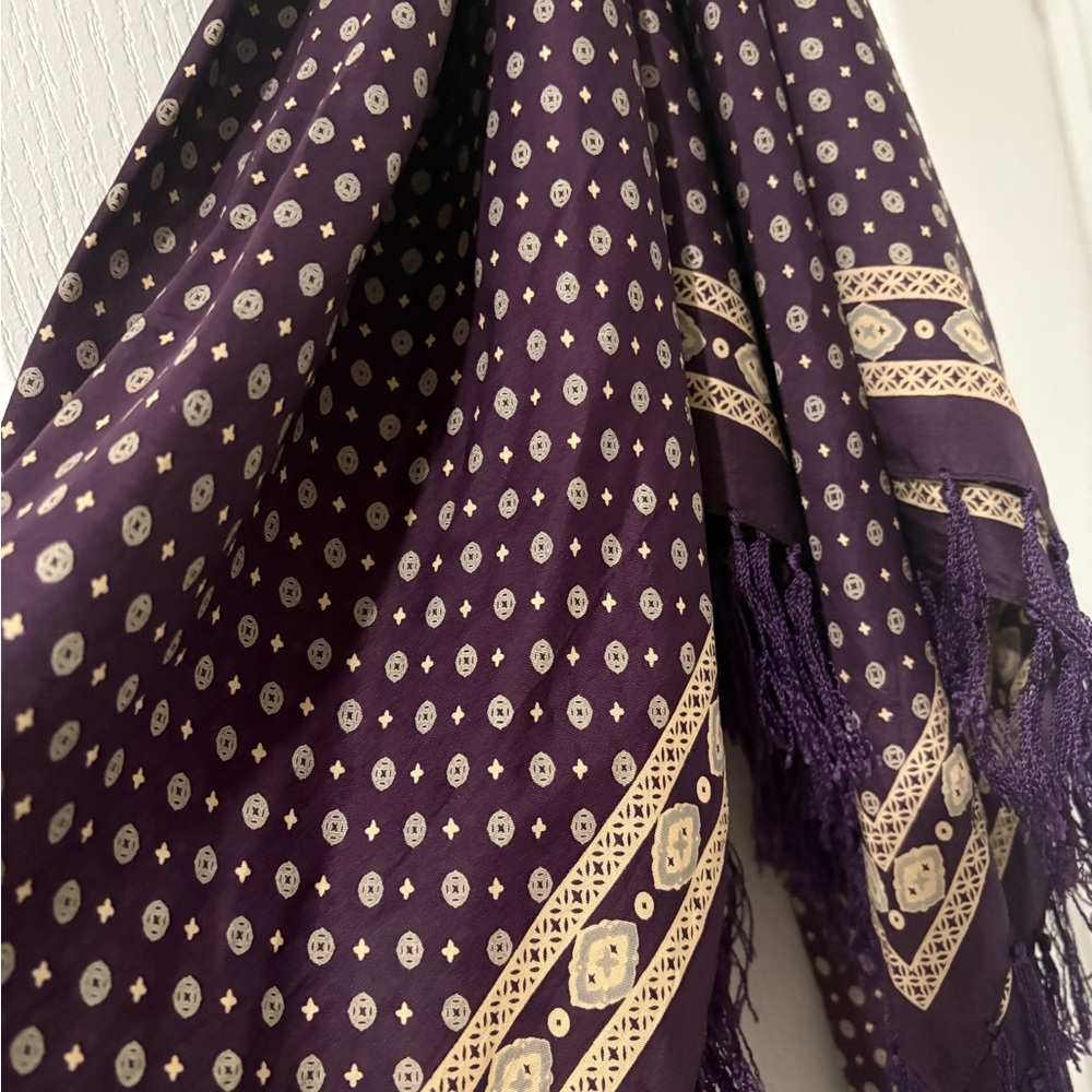Roots Purple & Cream Print Silk Scarf (Large) - Picture 2 of 3